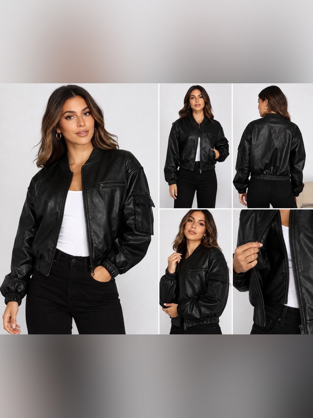 Bardot Black Vegan Leather Utility Bomber Jacket NWT Size 6